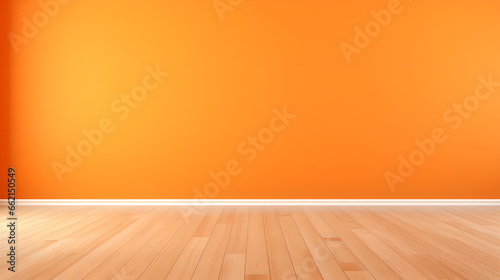 Orange wallpaper, wooden floor background, Generative AI