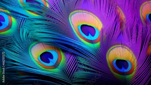 Hyperzoom of vibrant peacock feather
