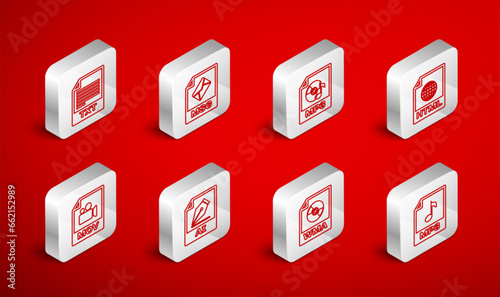 Set line MP3 file document, MSG, HTML, WMA, TXT, AI and MOV icon. Vector