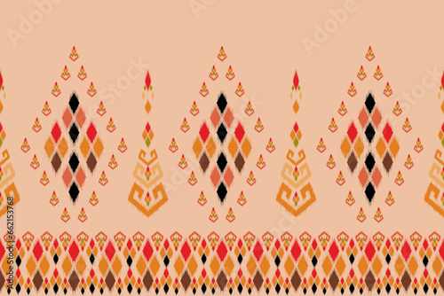 Traditional ethnic fabric pattern, seamless pattern design for textiles, rugs, wallpaper, clothing, sarong, scarf, batik, wrap, embroidery, print, background, vector illustration. thai fabric