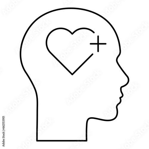 Mental health line icon. Human head with heart and cross aid. Vector illustration isolated on white background