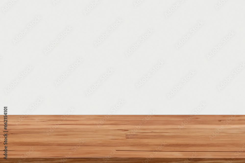 Empty wooden table top isolated on white background, used for display or montage your products