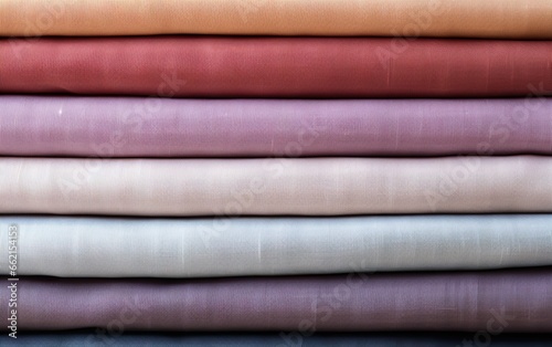 Colorful linen fabric collection background. Natural beauty, earth tones texture samples.