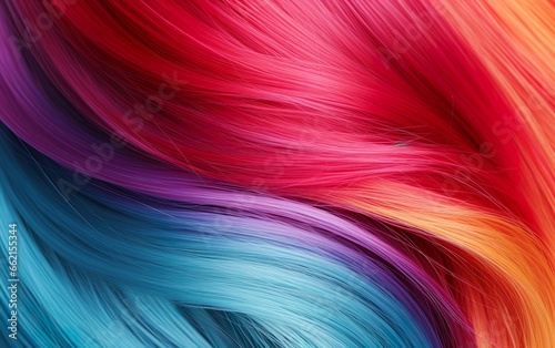 Modern wavy rainbow color hair texture background. Shiny colorful toned hair highlights. Hairstyle, styling, fashion, haircare, wellness, treatment concept