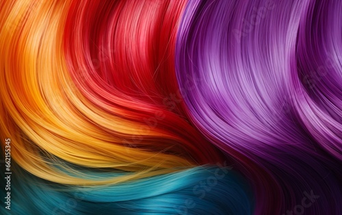 Close-up of beautiful  healthy rainbow hair. Shiny toned hair highlights. Hairstyle  styling  fashion  haircare  wellness  treatment concept