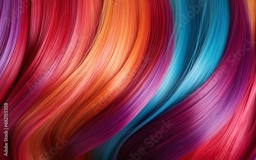 Wavy vibrant rainbow color hair texture. Toned highlights hair background. Hairstyle, styling, fashion, haircare, wellness, treatment concept