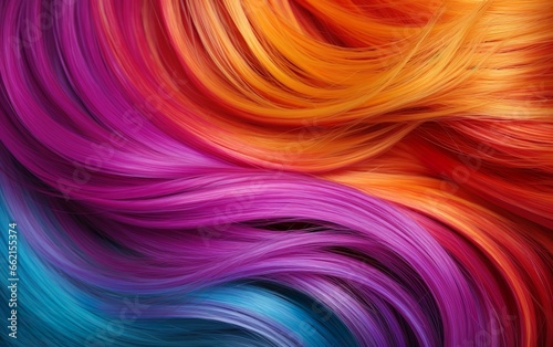 Close-up of beautiful, healthy rainbow hair. Shiny toned hair highlights. Hairstyle, styling, fashion, haircare, wellness, treatment concept