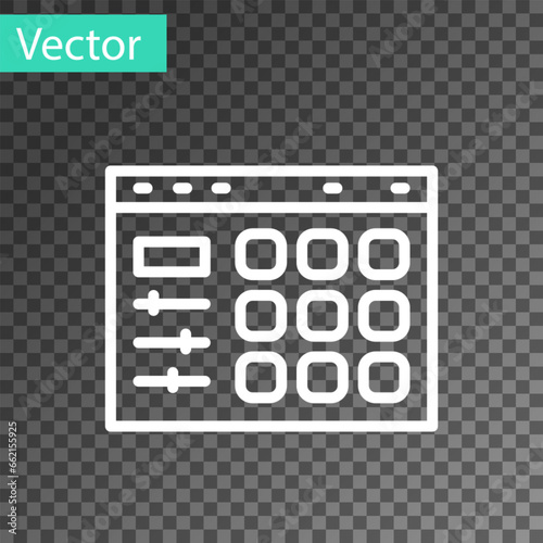 White line Drum machine icon isolated on transparent background. Musical equipment. Vector