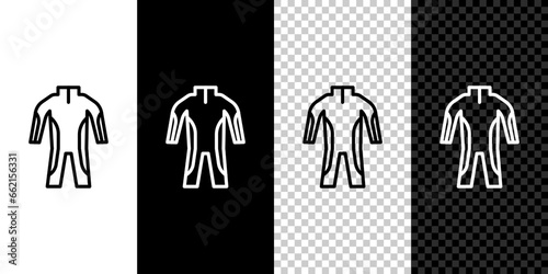 Set line Wetsuit for scuba diving icon isolated on black and white, transparent background. Diving underwater equipment. Vector