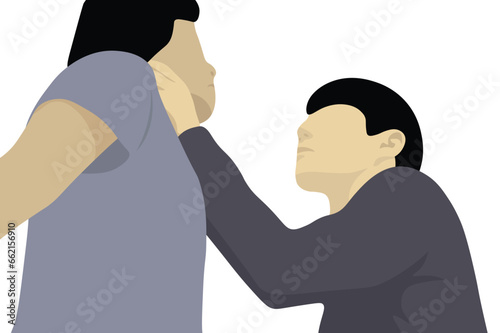 Man is strangling someone else. Vector illustration isolated on white background.