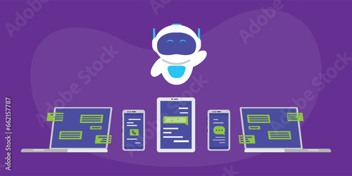 Online communication with chat bot 2d vector illustration concept for banner, website, landing page, flyer, etc