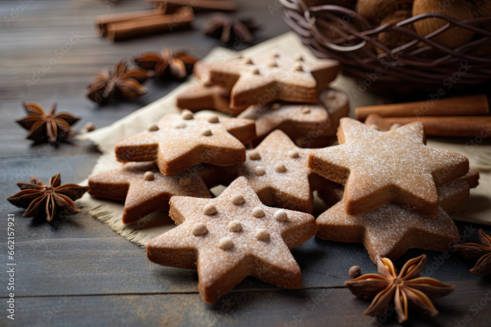 Сlose-up of tasty, star shaped Christmas gingerbread cookies Сlose-up of tasty, star shaped Christmas gingerbread cookies