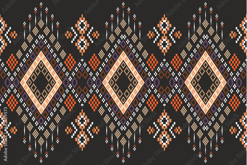 Traditional ethnic fabric pattern, seamless pattern design for textiles, rugs, wallpaper, clothing, sarong, scarf, batik, wrap, embroidery, print, background, vector illustration. thai fabric - obrazy, fototapety, plakaty 
