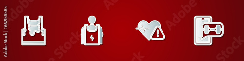 Set Sweaty sleeveless t-shirt, Bodybuilder, Heart rate and Fitness app icon. Vector