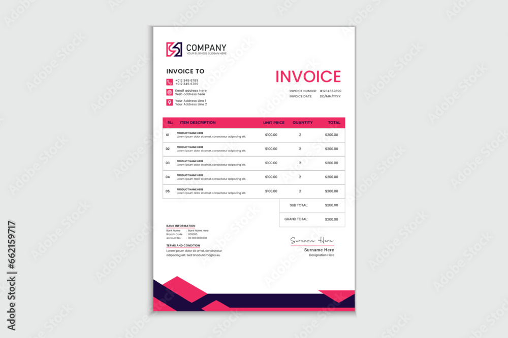 Professional and creative invoice templates design for  company