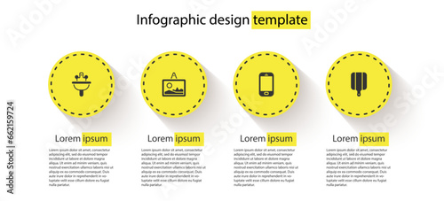 Set Washbasin, Picture, Mobile phone and Cutting board. Business infographic template. Vector