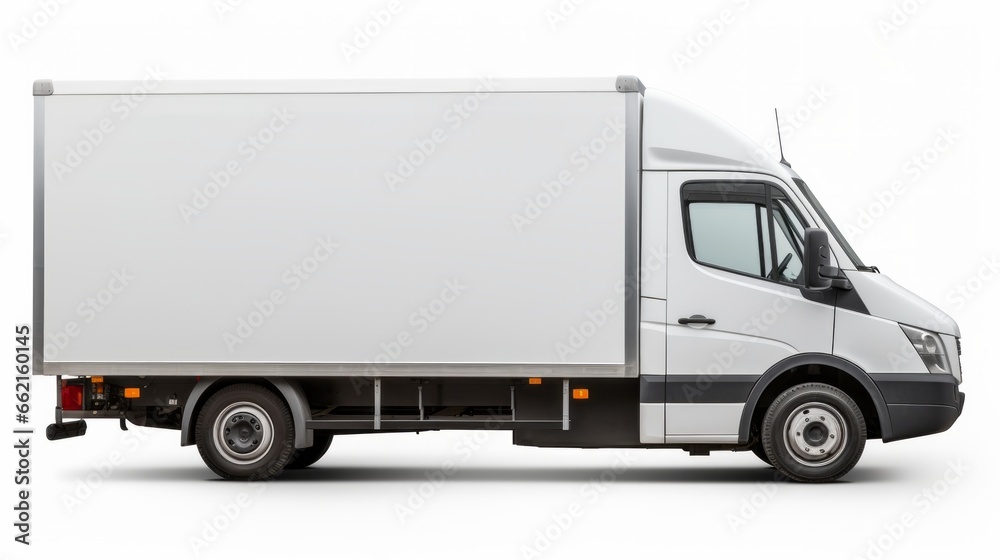 A white delivery truck on a clean white background A white delivery truck on a clean white background