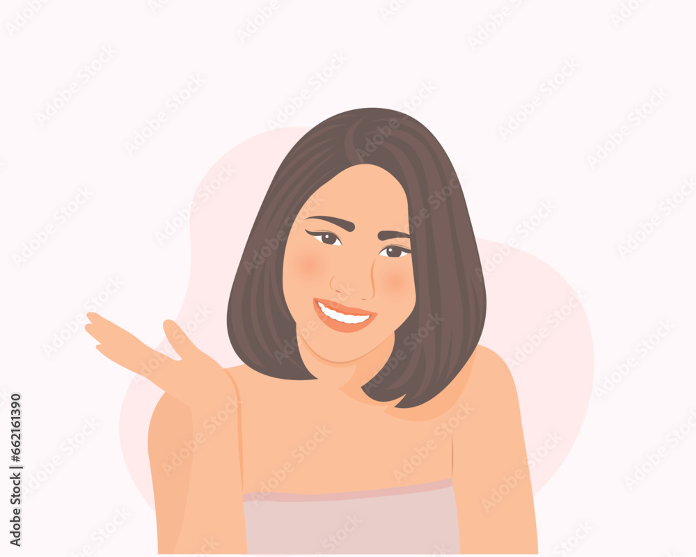 A smiling young woman is happy with good health and beautiful, attractive skin. Vector illustration. A smiling young woman is happy with good health and beautiful, attractive skin. Vector illustration.