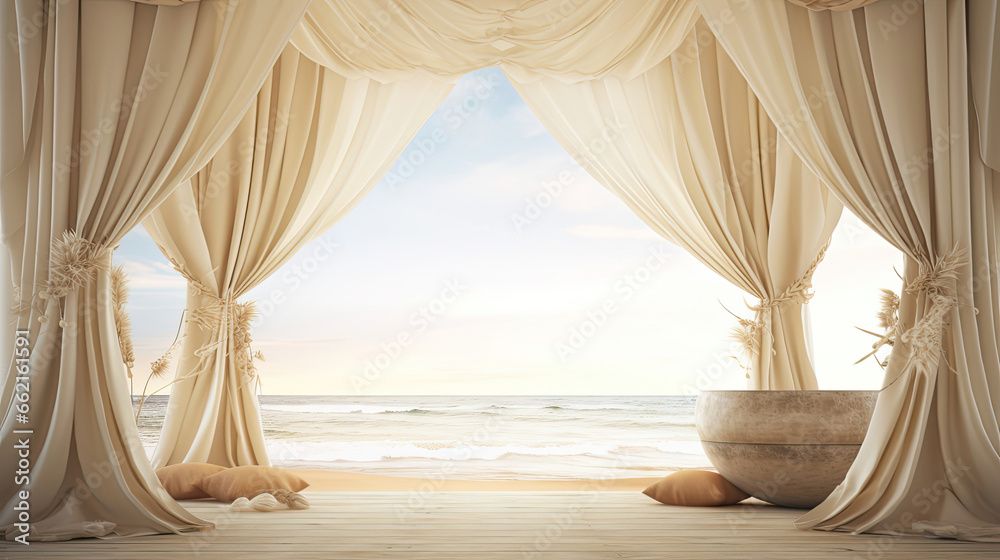 Obraz premium Curtains with beach view for showcase