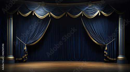 stage with blue curtains and spotlight for showcase