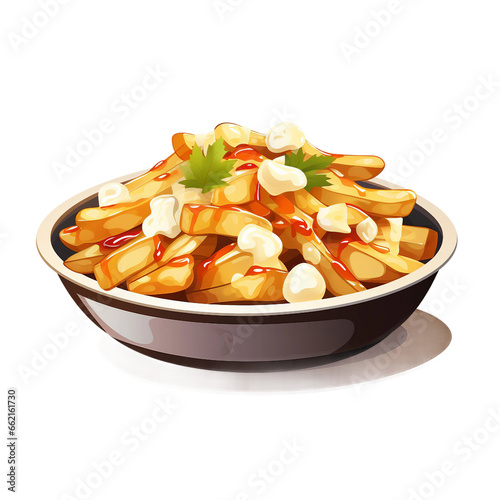 Poutine Watercolor Illustration - Canadian Comfort Food with Fries, Gravy, and Cheese Curds