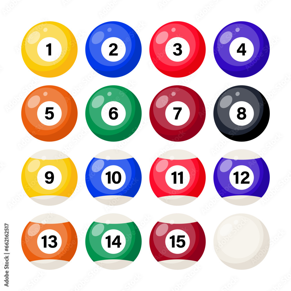 Billiard, pool balls with numbers, set. Realistic glossy snooker ball. Vector illustration. Billiard, pool balls with numbers, set. Realistic glossy snooker ball. Vector illustration.