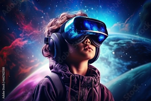Baby using Virtual Reality goggle performing as astronaut on the moon © Virtual Art Studio