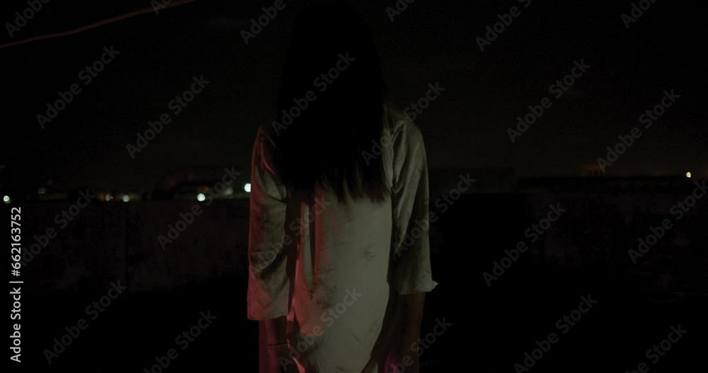 Horror scene of a mysterious Scary Asian ghost woman creepy have hair ...