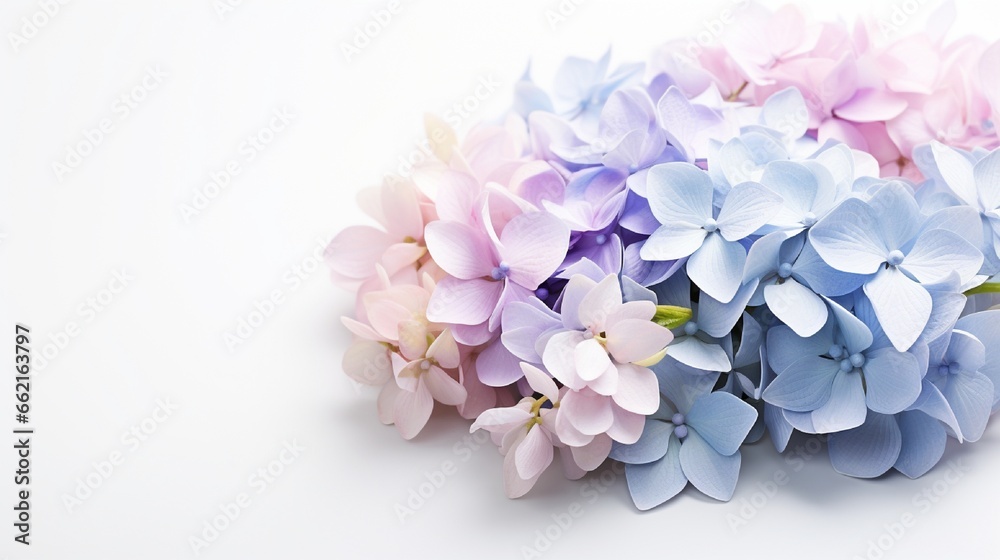A cluster of pastel hydrangea blossoms, with their soft blue and lilac hues, forming a gentle and calming arrangement A cluster of pastel hydrangea blossoms, with their soft blue and lilac hues, forming a gentle and calming arrangement