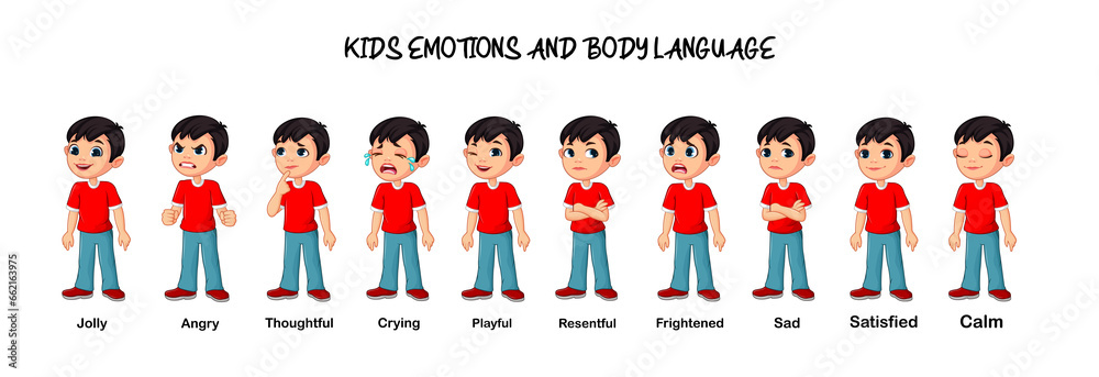 Kids emotions and Body Language  - obrazy, fototapety, plakaty 