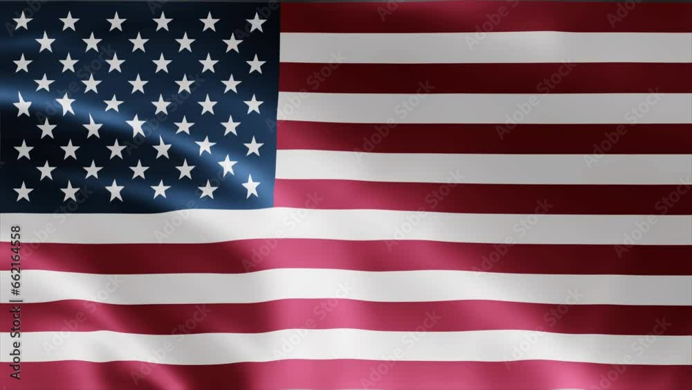 Flag of the United States of America waving 3d animation. Seamless looping American flag animation. USA flag waving 4k