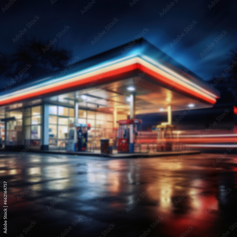 Blurred gas station background