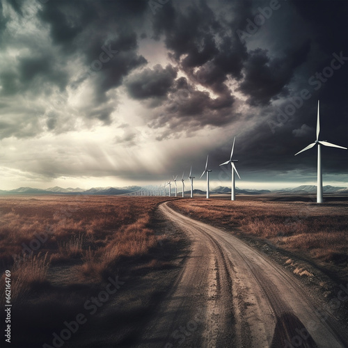 wind mills on cloudy and stormy day