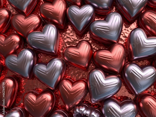 red and gray hearts on a red background, romantic mood