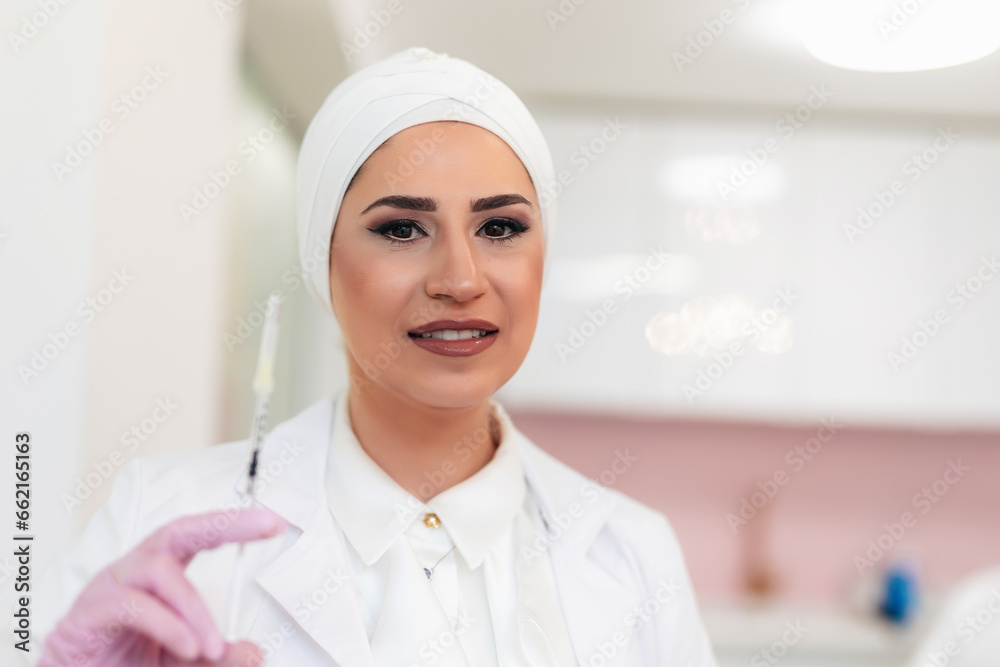 Portrait of a nurse with syringe of medicine in her hand. Portrait of a nurse with syringe of medicine in her hand.