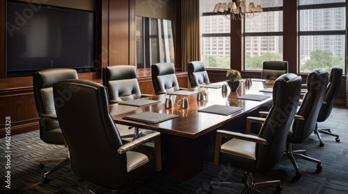 A corporate boardroom with elegant furnishings