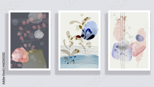 Trendy set of minimalist tropical leaves and abstract forms. Minimal botanical wall art. Mid century modern graphic. Plant art design for social media, blog post, print, cover, wallpaper. Vector