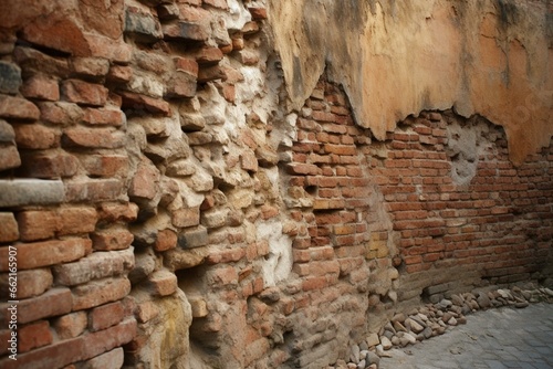 Ancient wall of bricks. Generative AI