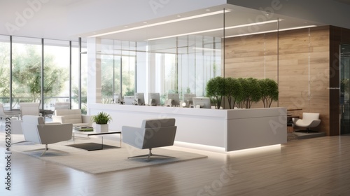 An office reception area with a sleek  contemporary design