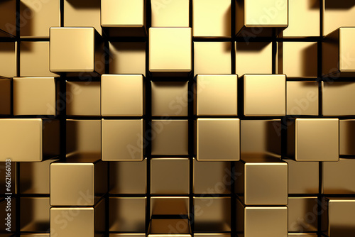 Abstract golden cubes background. Gold metallic surface with cubes