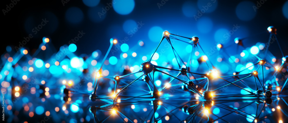 Abstract technology background. Network connection structure with glowing particles.