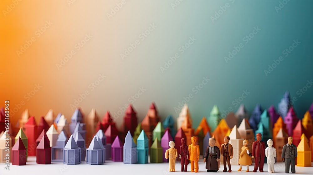 Toy figures representing multicultural on the table, inclusion, equality and diversity concept, copy space Toy figures representing multicultural on the table, inclusion, equality and diversity concept, copy space
