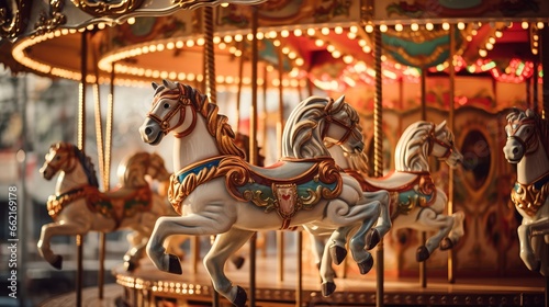 A festive Oktoberfest carousel with ornate horses