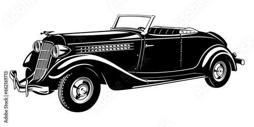 Classic Vintage Car Cabriolet. Vector silhouette isolated on white.
