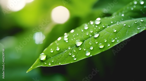 Des gouttes d'eau sur la feuille verte d'un arbre lors d'une pluie.