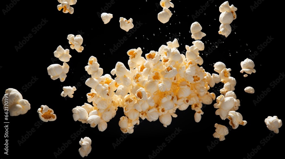 Popcorn kernels popping and floating upward Popcorn kernels popping and floating upward
