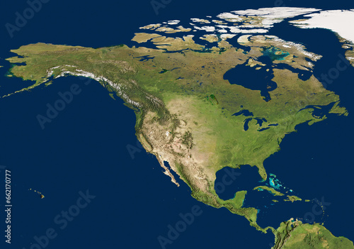 Fototapeta Naklejka Na Ścianę i Meble -  3D illustration of a highly detailed map of North America. Elements of this image furnished by NASA.