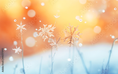 Christmas background with snowflake on bokeh background. Winter background.
