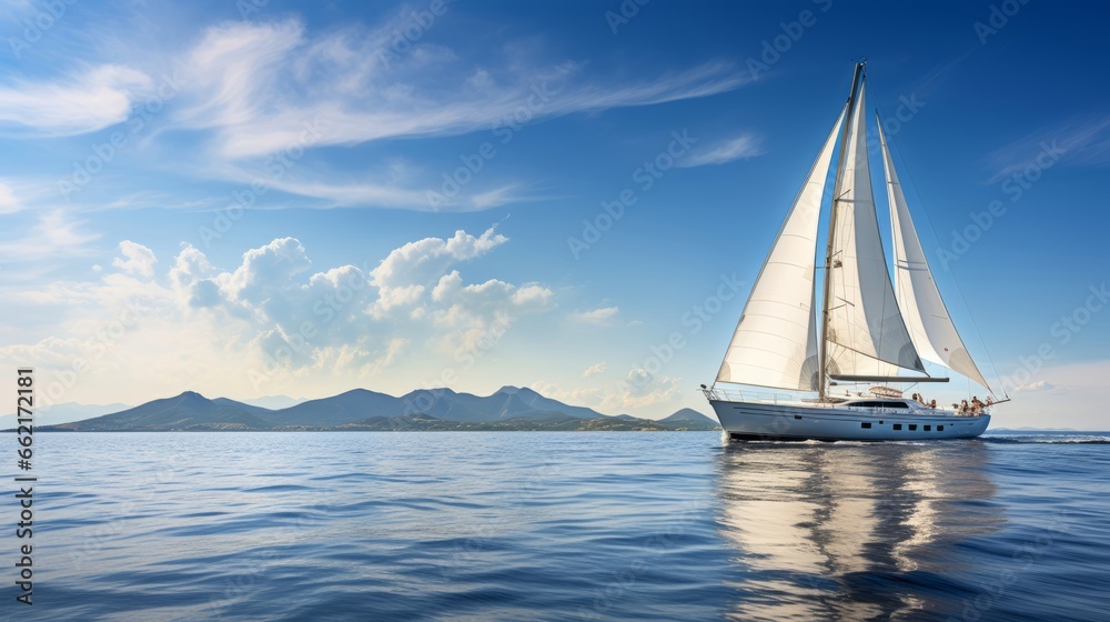 Fototapeta premium A sleek, luxury yacht sailing on a calm sea
