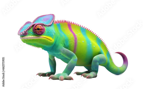 Beautiful Green Chameleon 3D Cartoon Render Isolated on Transparent Background PNG.